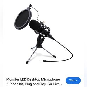 LED Desktop Microphone 7-Piece Kit, Plug and Play, For Live Streaming/Social Med